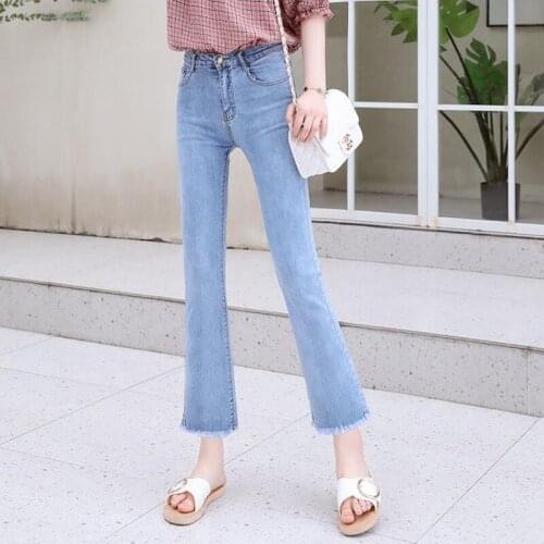 Slim Burrs Blue Stretch Ankle-Length Flare Jeans Women Plus Size Classical Denim Bell Bottom Pants Skinny Ladies Jeans Female