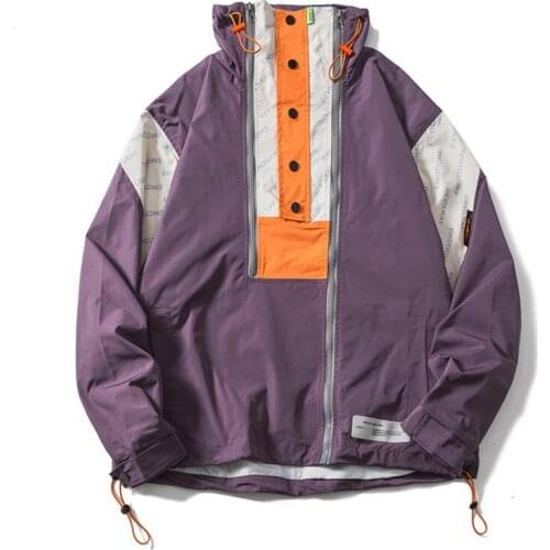 Western Style Fashion Color Patchwork Print Mens Double Zipper Jackets Hip Hop Autumn Casual Male Windbreaker Streetwear Loose