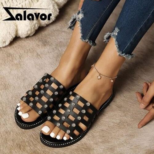 ZALAVOR Women Sandals Beads Open Toe Flat Heel Summer Shoes Women Fashion Vacation Shoes Women Footwear Size 35-43