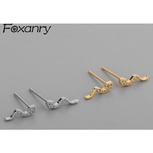 Foxanry Prevent Allergy 925 Sterling Silver Stud Earrings for Women New Trend Elegant Simple Zircon Party Jewelry Gift Wholesale