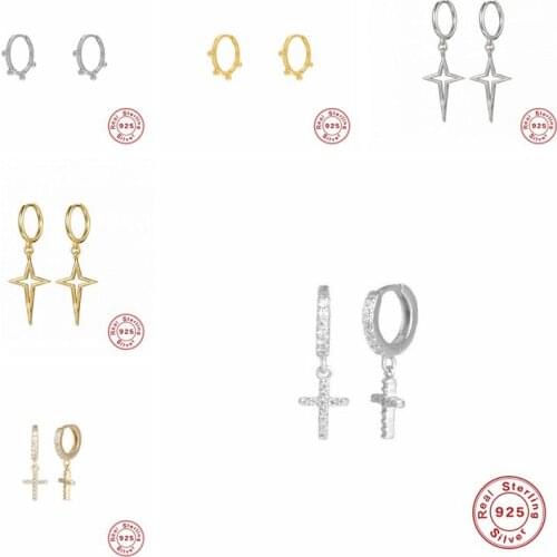 2020 Design 925 Sterling Silver Hanging Stud Earrings For Women Star Cross Heart Ball Slice Charm Small Earrings