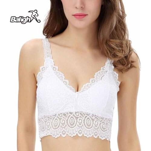 Balight Womens Fitness Running Bra Back Chest Pad Breathable shock-proof Stretch Lace V-neck Strap Short Tube Top Vest