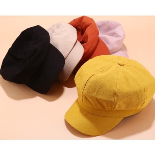 Womens Solid Color duck tongue beret Simple casual octagonal cap Autumn winter joker painter hat 01