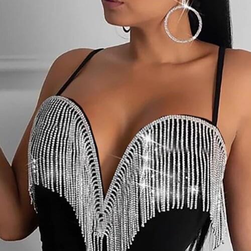 SUNSIOM Women Bodycon Dress Tassels Design Decor V-Neck Summer Sleeveless Solid Color Fashion Party Slim Hip Mini Dress