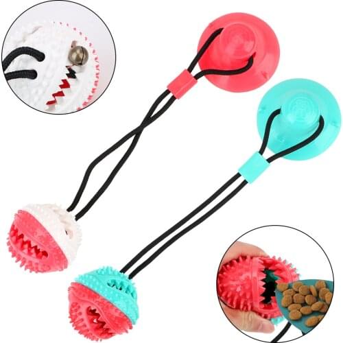 TPR Chew Ball Cleaning Teeth Funny Interactive Fun Pet Leakage Food Cat Dog Toys Pet Molar Bite Toy with Suction Cup