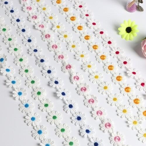 1Yards Embroidery Lace Fabric 2.5cm Ribbon Guipure Lace Trim White Daisy Cotton Lace Fabric Sewing Trimmings Dress Craft L003