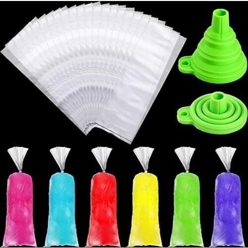 120 Pcs Popsicle Bag Disposable Popsicle Mold Bag Plastic Rock Candy Bag with Silicone Funnel Make Popsicle Yogur