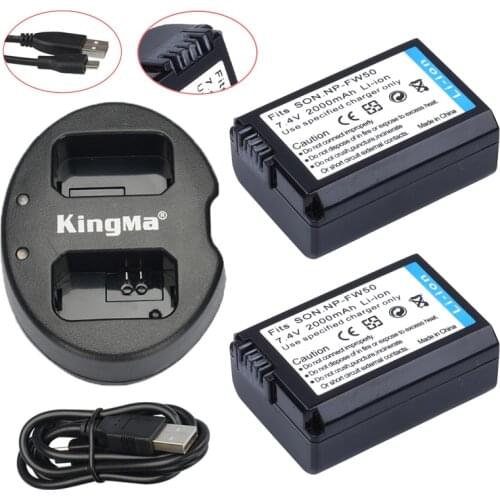 2Pcs NP-FW50 NP FW50 Batteries + USB Dual Charger For Sony NEX-5 NEX-5A NEX-5C NEX-5D NEX-5DB NEX-5HB NEX-5K Alpha 7R II Camera