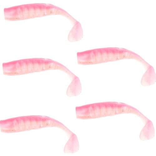 5 Pieces T Tail Fish Baits Soft Paddle Fishing Lures - Simulation Design 3D Eyes Hook Slot Boot Tail Weighty Head