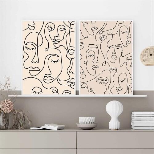 Abstract Face One Line Drawing Wall Art Prints And Posters Minimalist Beige Canvas Painting Nordic Picture For Living Room Decor