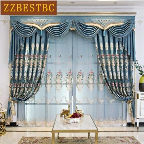 American Blue High Quality Embroidered Blackout Valance Curtains For Living Room Luxury Tulle Curtains For Bedroom Windows