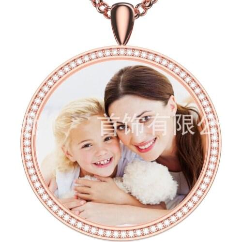 Amxiu 925 Silver Photo Necklace Custom Colorful Photo Pendant Necklace Engrave Names Round Necklace with Zircons Jewelry Gifts