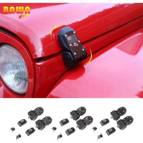 BAWA ABS Stainless Steel Engine Cover Buckle With Lock for Jeep Wrangler JK 2007-2010 Car Accessories