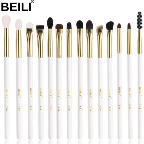 BEILI Pearl White Gold Luxury Professional Eye Makeup Brushes set Eyebrow Eyeshadow Blending pedzle do makijazu Goat Hair