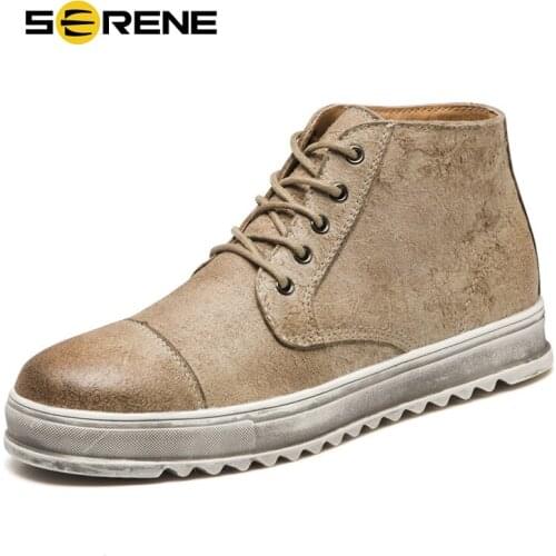 SERENE Brand Men Shoes Leather Retro Martin Safety Work Fashion Boots Mens Casual Desert Bot Cowboy Ankle Boot Man Working Shoe