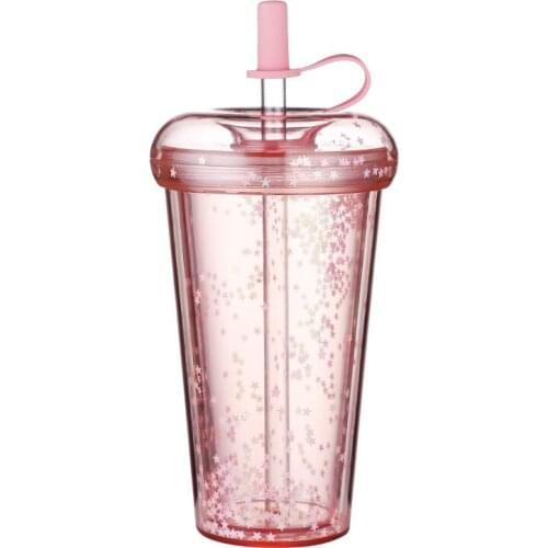 Cup Reusable Sparkling Glitter Cup With Lids Straw Transparent Sequins Water Bottle Cute Plastic Double Layer Drink Mug