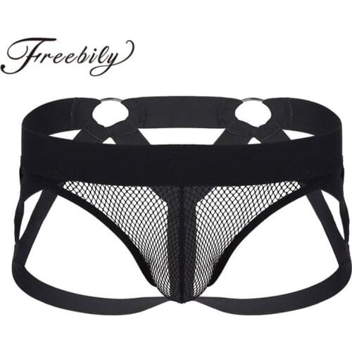 Black Men Underpants Transparent Fishnet Penis Bulge Pouch Open Back Jockstrap Briefs Hot Sexy Men Gay Bondage Underwear