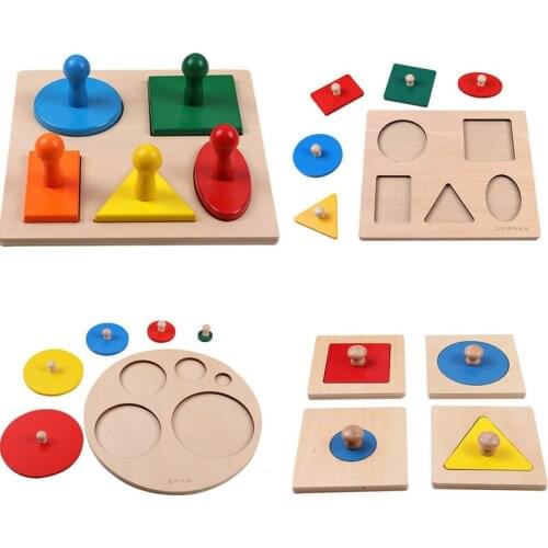 Wooden Geometric Shapes Sorting Math Puzzle Colorful Preschool Learning Educational Game Baby Toddler Toys