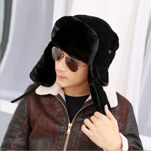HT535 Fashion Hot Winter Bombers Fancy Russian Fur Hat for Men Warm Russian Ushanka Hats Solid Color Trapper Hats Wholesale
