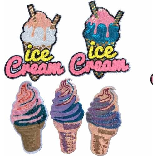 2PC 5 Styles Mix Sequin Patch for Clothes Motif Applique Shining Ice Cream Sew/Iron on Patches for Clothing Sequined Stickers