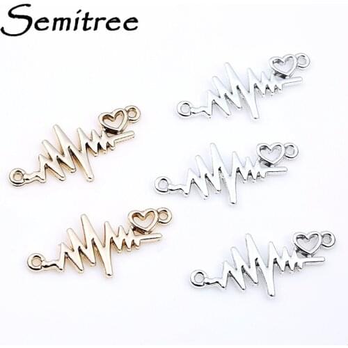 10pcs 33mm Heart Flash Shape Bracelet Connector ECG Link Pendant Charms for DIY Handmade Crafts Jewelry Making Findings Supplies