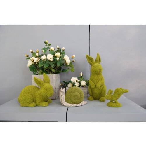Flying/Lying Imitation Moss Rabbit Resin Flocked Sculpture Easter Flocking Animal Statue Home Garden Ornament Green