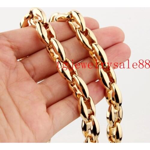 Top Hot Sale 12mm Wide Yellow Gold Stainless Steel Coffee Beans Link Chain Bracelet Or Necklace Biker Men Trendy Jewelry 7-40"