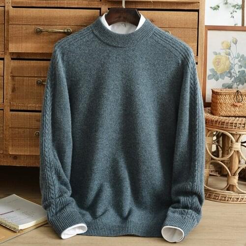 Mens cashmere sweater thick winter half turtleneck floral yarn pure cashmere sweater jacquard warmth fashion all-match sweater
