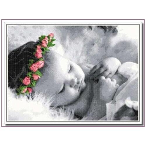 For Embroidery People Needlework Crafts 14CT Unprinted DIY Quality Cross Stitch Kits Handmade Arts Cute Child with a Wreath