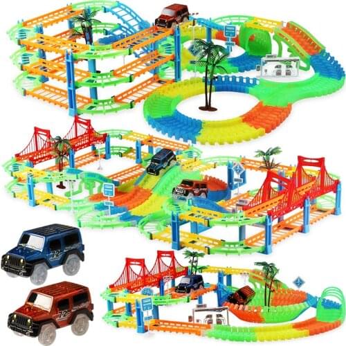NEW Railway Racing Track Play Set Educational DIY Bend Flexible Race Track Electronic Flash Light Car Toys For children