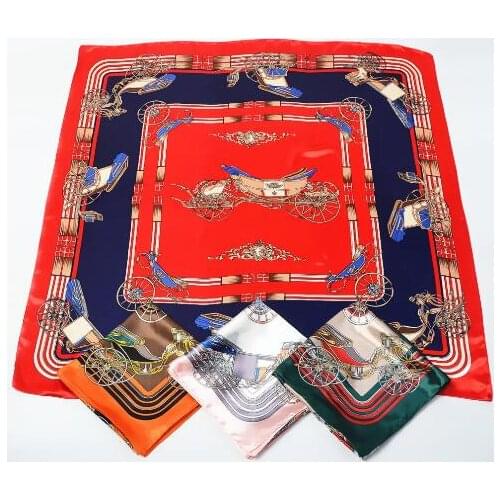 2020 New Silk Scarf Women Large Shawls Royal Court Horse Carriage Square Bandana Luxury Kerchief Hijab Scarf Female Foulards