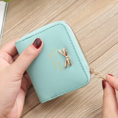New Bowknot Women Purse PU Leather Fashion Small Simple Short Zipper Wallet Cute Coin Pocket Card Holder Unisex Money Clutch Bag