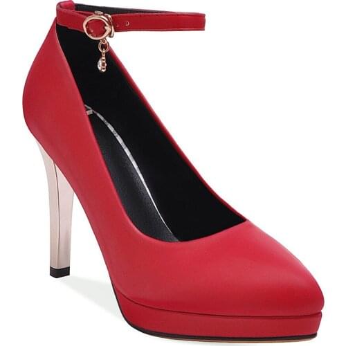 Sexy stilettos ultra-high with shallow mouth cingulate 33 pair in the spring of 2019-43 a word red wedding shoe buckle