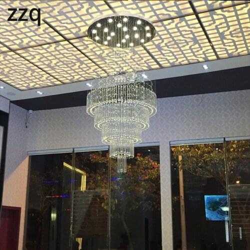 Stairs Luxury Modern Crystal Chandelier Raindrop Ceiling Long Loft Chrome Lamps Villa Lobby Foyer Entrance Decorative Chandelier