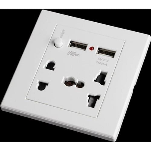 Socket+2 USB+Switch Wall Socket Charger AC/DC Power Adapter Plug Outlet Panel