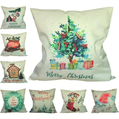 CURCYA Merry Christmas Cushion Cover Decoration Car Home Sofa Seat Cushion Case Throw Pillow Cover 45x45cm New Year Decor Gifts