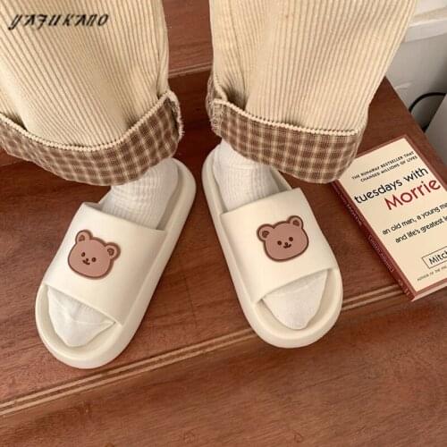 Cute Bear Slippers Female Home Bathroom Summer Ins Girl Home Non-Slip Couple Thick-Soled Sandals Outdoor Casual Women Men Slides