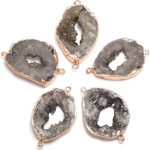 New Natural Quartz Connectors Irregular Shaped Double Hole Temperament Connectors for Making DIY Jewelry Necklace Accessories