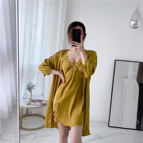 Creation 101 Satin chiffon nightdress suit sexy V-neck suspender nightdress multi-color optional summer thin pajamas women