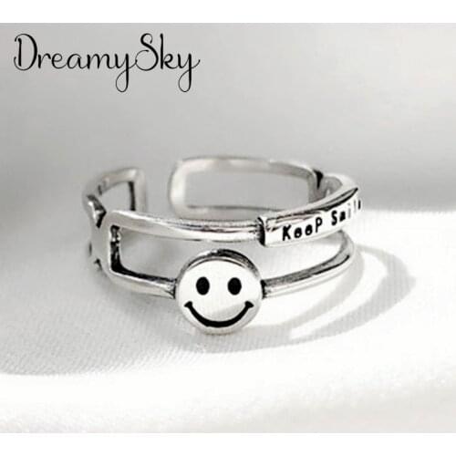 Punk Vintage Smile Face Ring For Women Men Adjustable Size Geometric Rings Exquisite Creative Jewelry Wholesale 2021