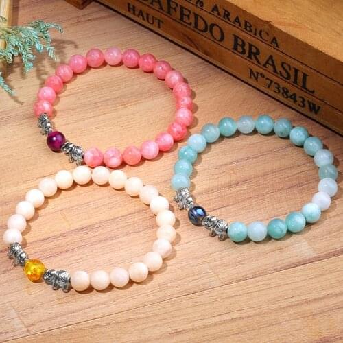 Vintage Elephant Charm Bracelet Natural Stone Angelite Beads Bangles For Men Women Reiki Meditation Bracelet Homme Jewelry