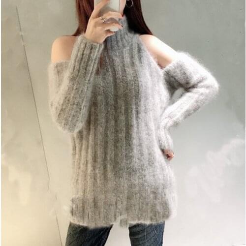Women Sweater 2020 Autumn and Winter New Half High Neck Strapless Mohair Wool Sweater Sweater Women
