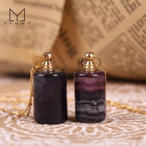 Fluorite Perfume Bottle Pendant Necklace,For Women Stone Essential Oil Bottle Gold Chains Jewel,Contains the Chain,Random