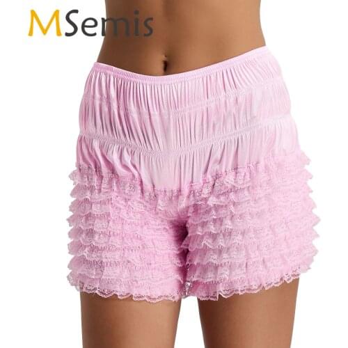 Women Lace Lingerie Tiered Ruffle Lace Bloomers Shorts Sexy Boxer Panties Femme Dance Bloomer Underwear Bottoming Safety Shorts