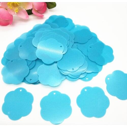 50g/lot Matte Blue Flat Flower Sequins 26mm Flowers With 1 Side Hole Plum Blossom Loose Paillette For Crafts
