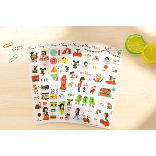 6pcs/lot Kawaii dog and girl PVC Sticker for DIY Scrapbooking Diary Phone Sticker Products Design Paster Kawaii Stationary
