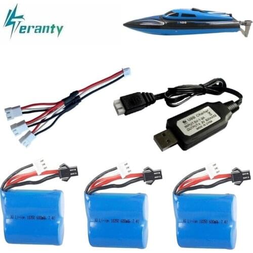 7.4v 600mAh 18350 Li-ion battery for H100 H102 high speed RC boat 7.4v 600 mah for JJRC S1 S2 S3 S4 S5 battery with 3in1 charger