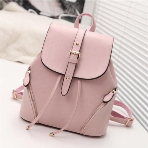 BARHEE New High Quality PU Leather Backpack for Girl Casual Women Shoulder Bags School Bag Pink String Draw Back Rucksack Travel