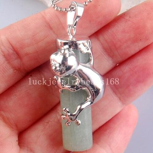 Free Shipping Women Fashion 15x41mm Beautiful Green Aventurine Cylinder Frog Pendant C3874