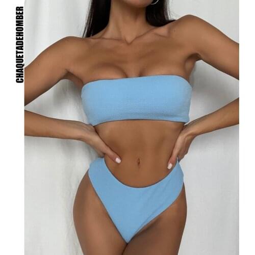 High Waist Bikini 2021 Tube Top Solid Sexy Swimsuit Women Two Pieces Bikini Push Up Swimwear Swimsuits Bathing Suit Beachwear